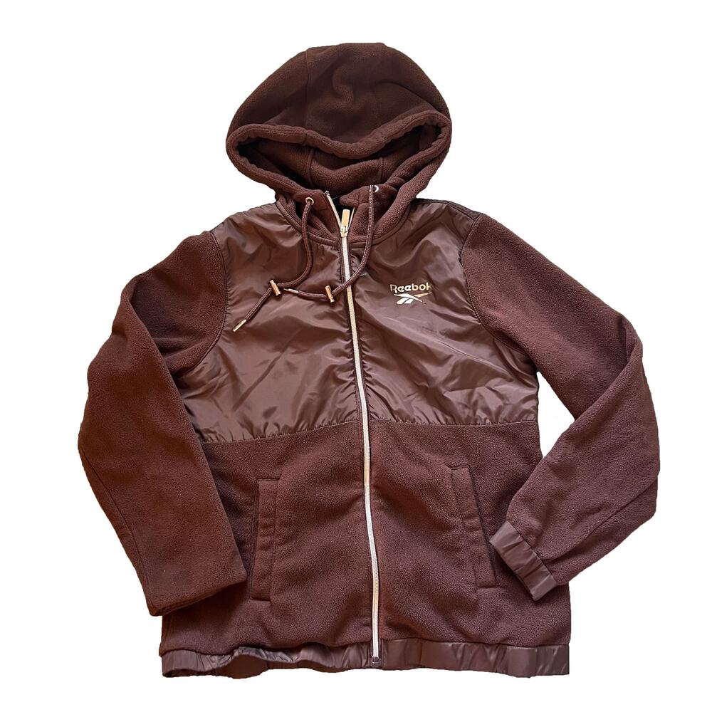 Reebok Womens Hooded Fleece Jacket Zip Up Lightweight Polar Lined Winter Layer